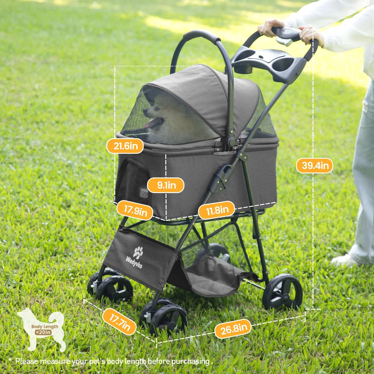 Luxury Detachable Pet Stroller- Light- Cup Holder Design Four-wheeled Universal Wheel Dog Cart- Outdoor Travel Carrying Bag