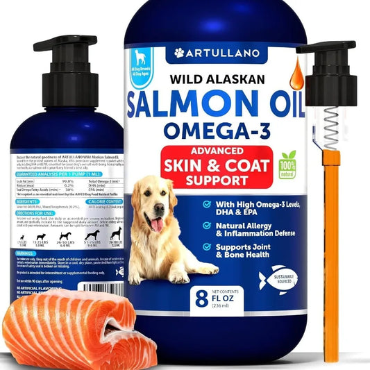 Salmon Oil for Dogs Omega 3 for Dogs 8 FL OZ Wild Alaskan Salmon Fish Oil Natural EPA DHA Fatty Acids for Skin Coat Allergy