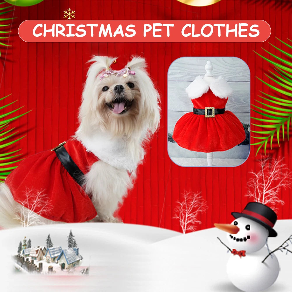 Christmas Dog Girls Winter Dresses- Comfortable Christmas Dog Dress -Soft Red & Green Skirt- Christmas Dress Up