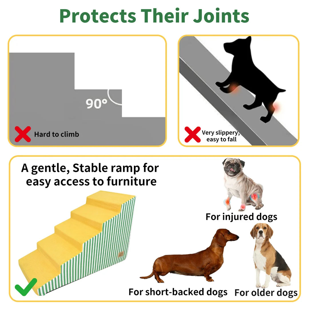 Bright Yellow Pet Stairs-High-Density Foam- Gentle Slope- Access Ramp 3/4/5 Steps- Safe-Pet Stairs