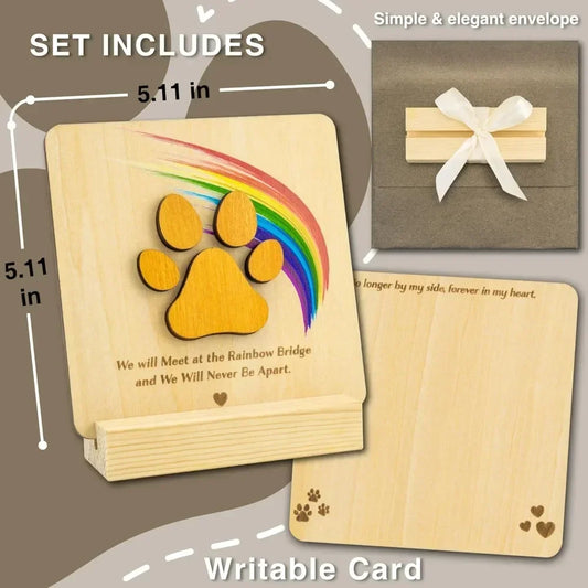 Wood Pet Sympathy Memorial Rainbow Bridge Card for Dog-Memorial Keepsake Gifts Card with Envelope