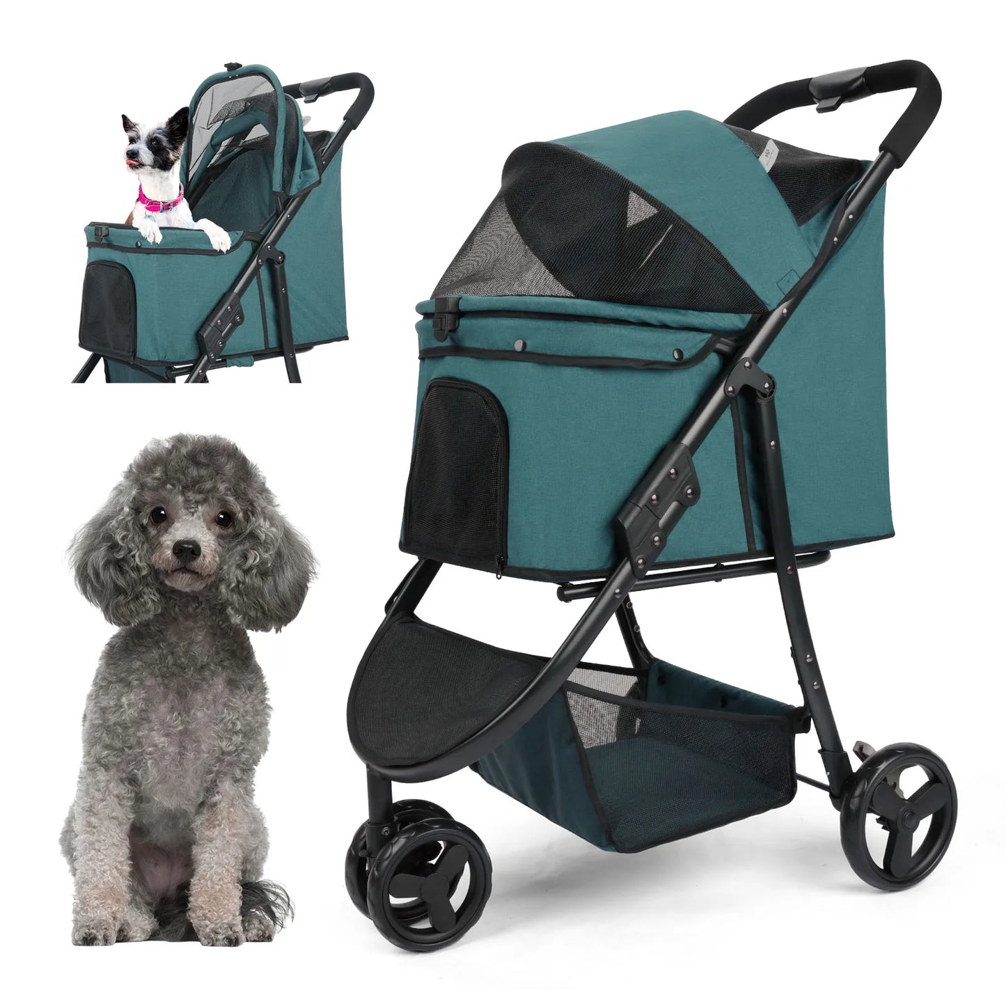 Pet Stroller- Travel Car- Foldable- Storage-3 Wheels 360 Rotation-Pet Strollers