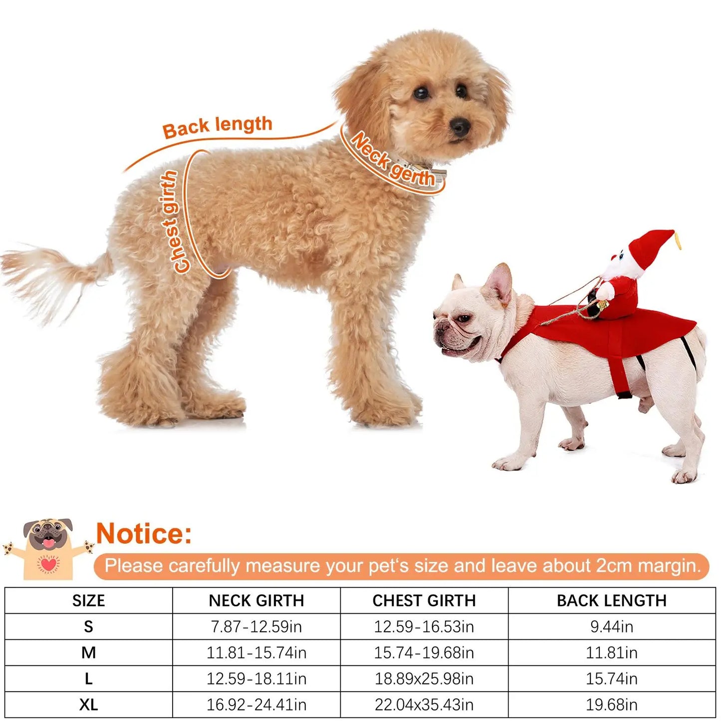 For Pet Christmas Costumes- Red Winter Coat for Dog Riding Santa Claus with Bell Clothes- New Year Outfit Costumes
