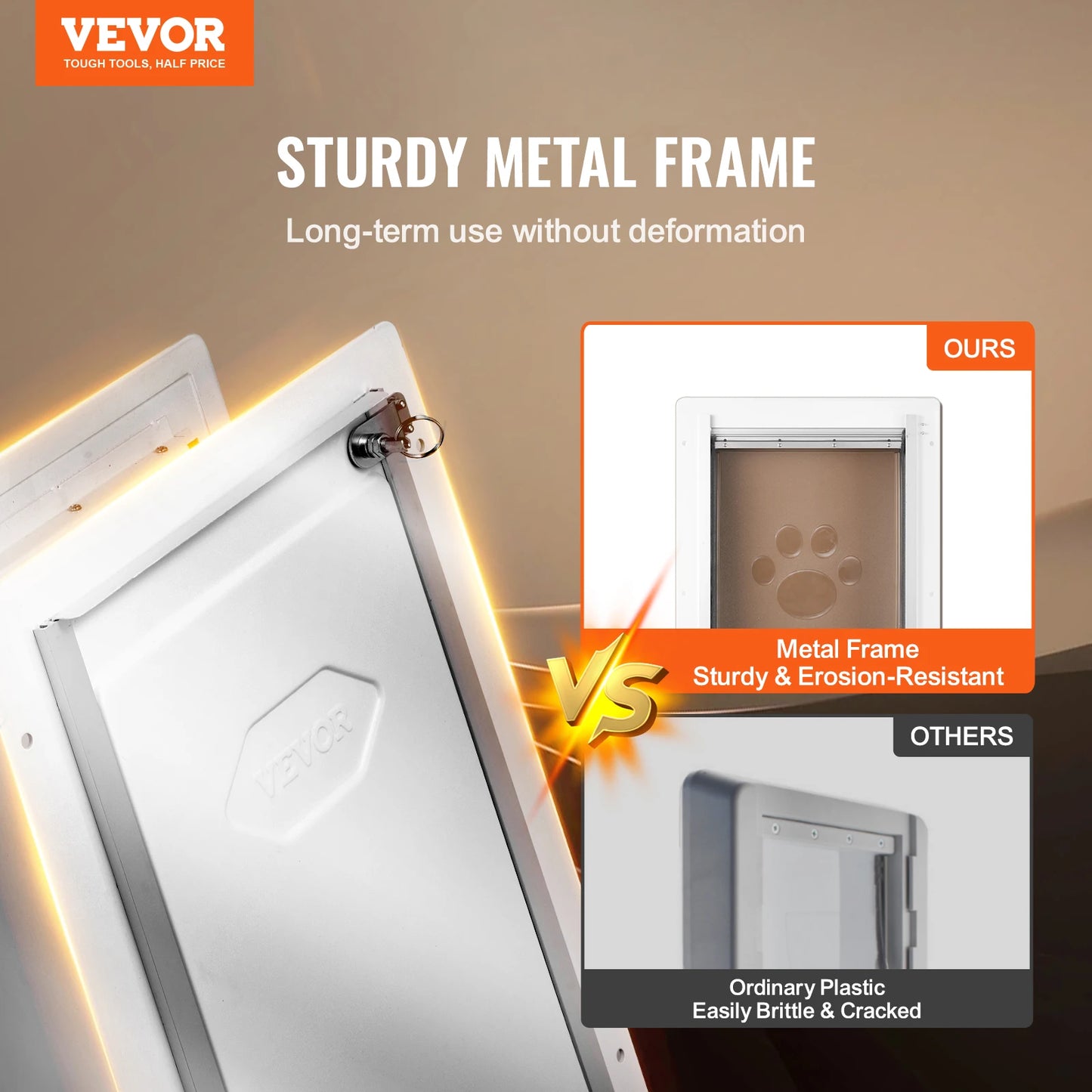 Pet Door Metal Frame with Lock- 3 Flap System- Weatherproof Doggy Door- Easy to Install in Interior or Exterior Walls