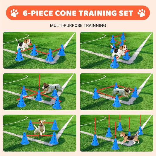 Dog Agility Hurdle Cone Set- Dog Agility Course- Backyard Set Includes 12 Agility Cones -6 Agility Rods Training Equipment