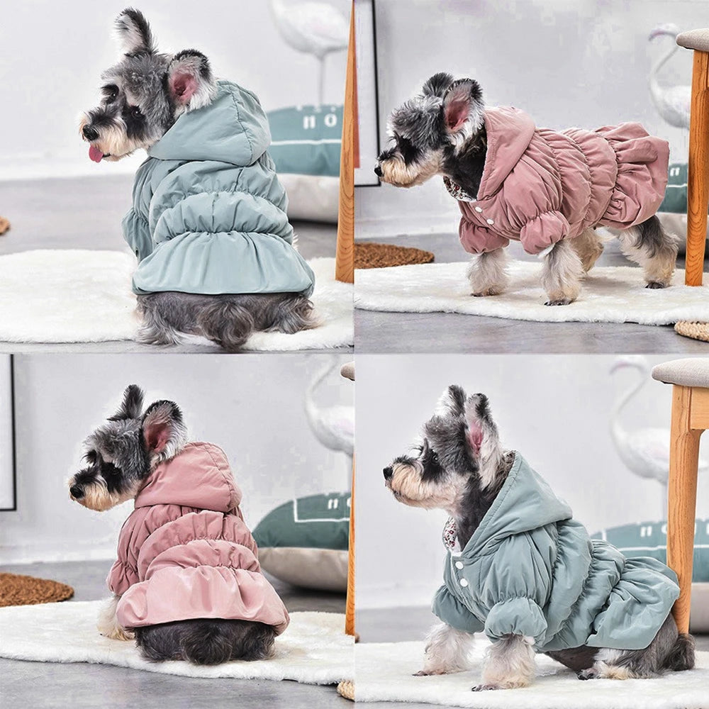 Winter Warm Dog Dress- Princess Bubble Skirt-Hooded Jacket-Costumes/Apparel