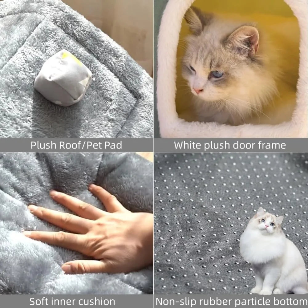 Dog House Bed- Indoor- Memory Sponge- Foldable Dog House Kennel Bed Mat with Cushion for Small Medium Large Dogs-Winter Warm Cat