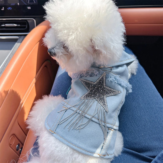 Pet Denim Jacket Vest Costume Vintage Jean Coat Shirt Cosplay Outfit for Everyday Wear and Special Occasions