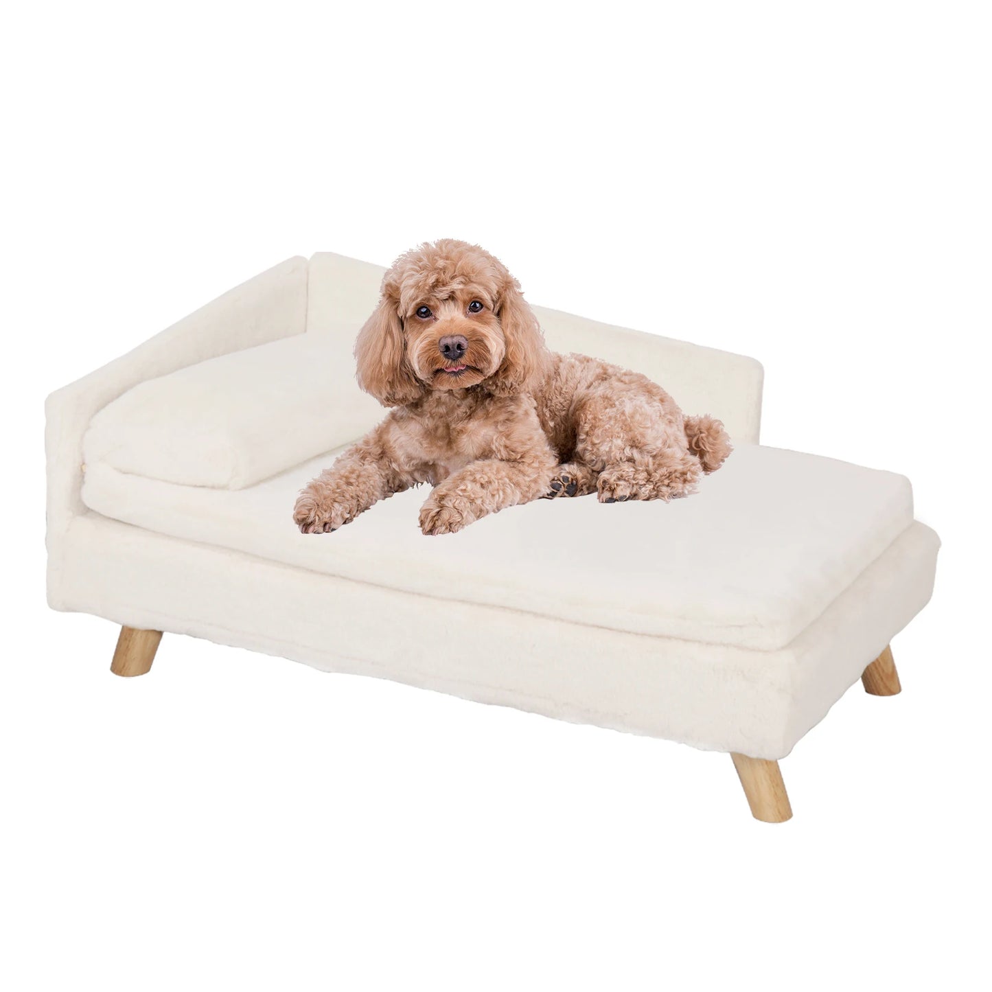 Elevated Pet Bed- Solid Wood Legs- Dog Sofa for Indoor-  L Shape Plush Couch Lounge with Soft Cushion
