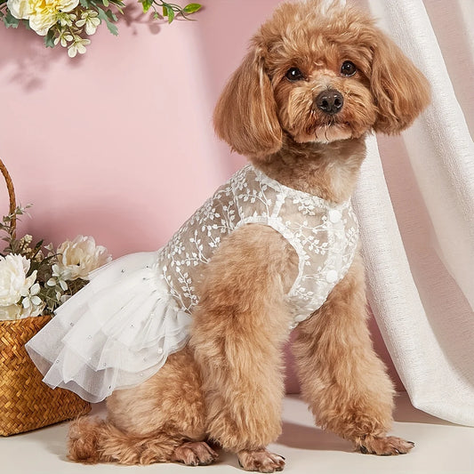 Sweet white Dog Wedding Party Mesh Dress Suitable For Dogs