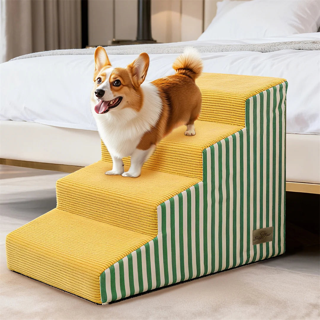 Bright Yellow Pet Stairs-High-Density Foam- Gentle Slope- Access Ramp 3/4/5 Steps- Safe-Pet Stairs