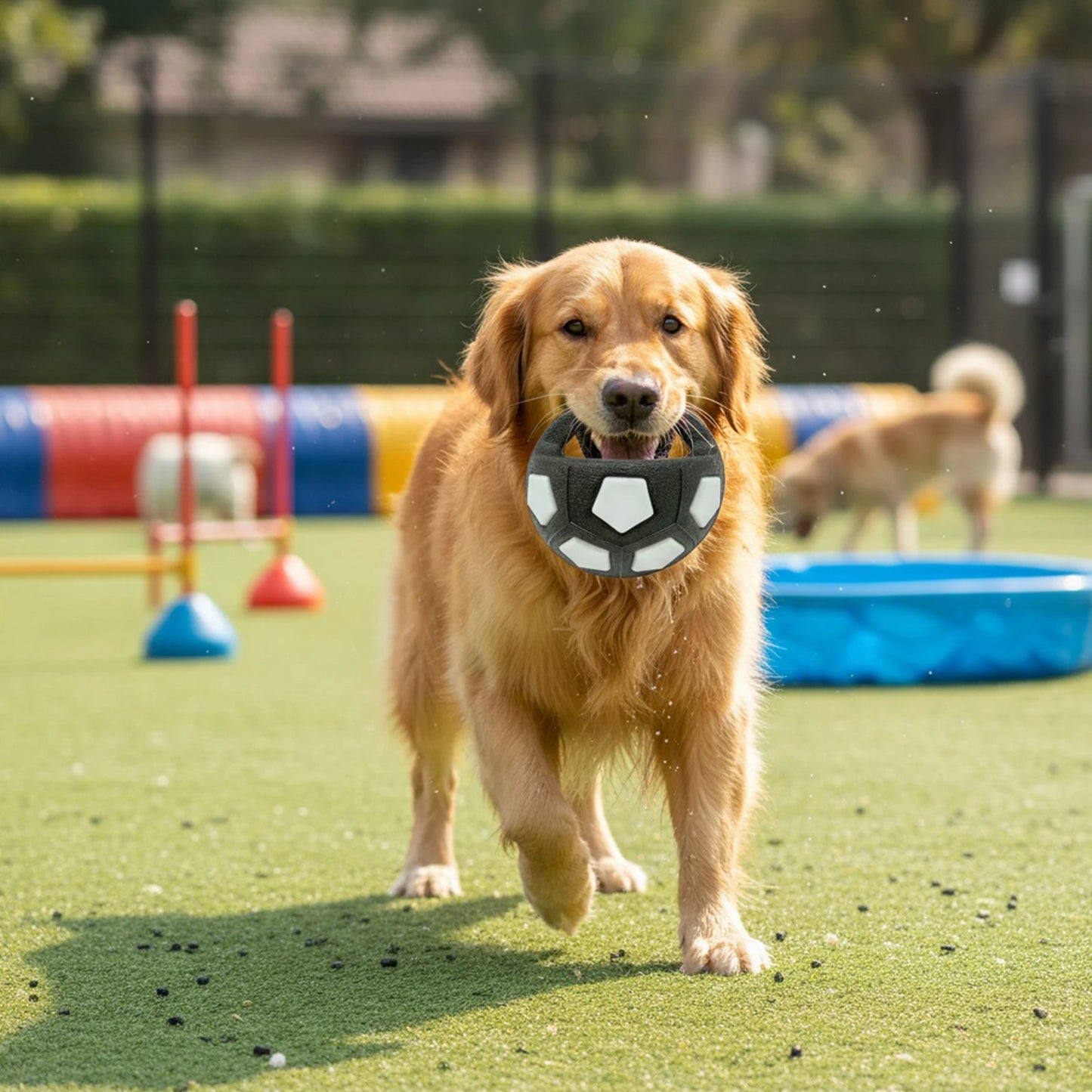 Dog Calming Ball with Handle - Football Shape Toy- Interactive-Squeaky-Dog Toys