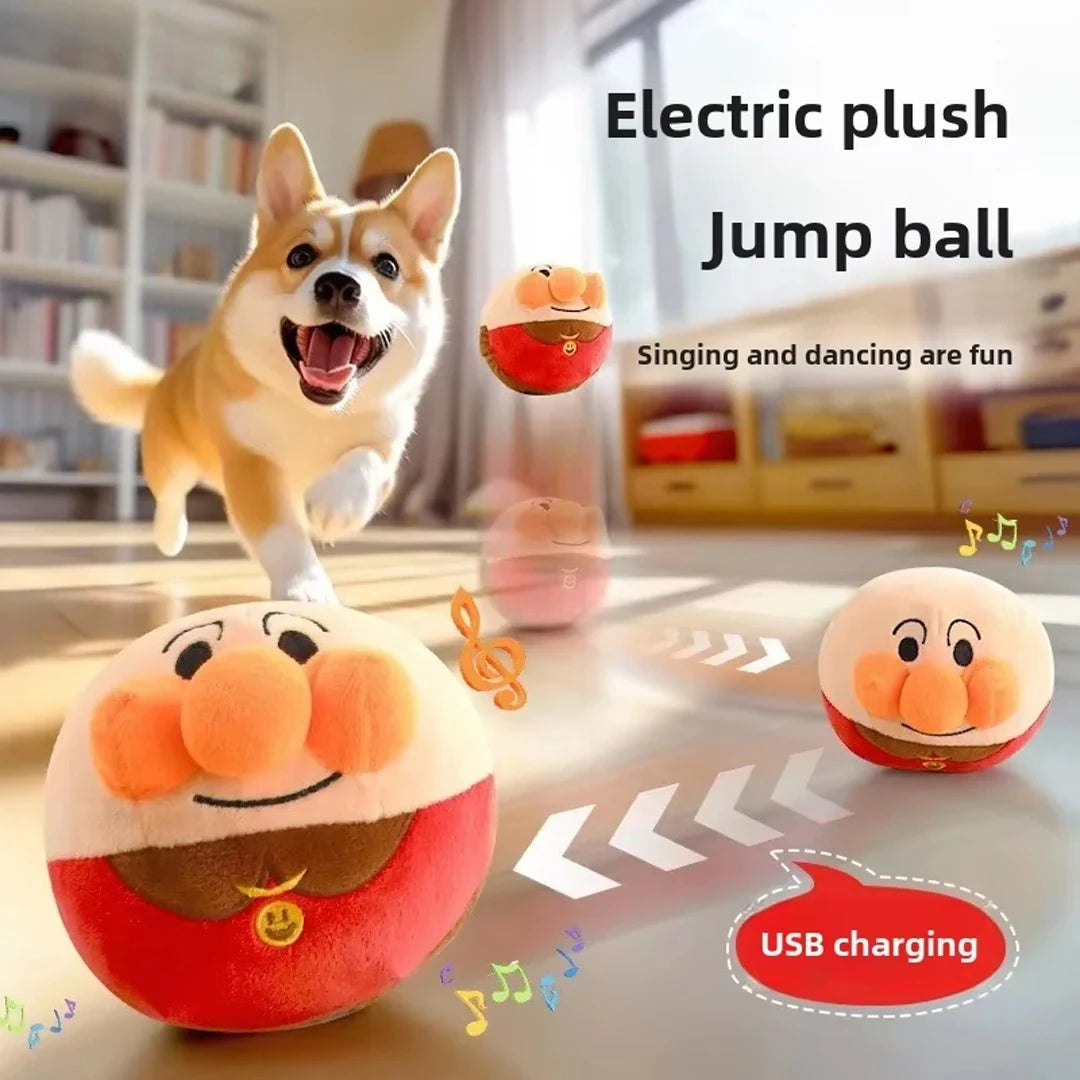 Piggy Dog Toys- Interactive Puzzle Electric Plush Jumping Ball USB Rechargeable Clown Cartoon Dog Training-Dog Toys