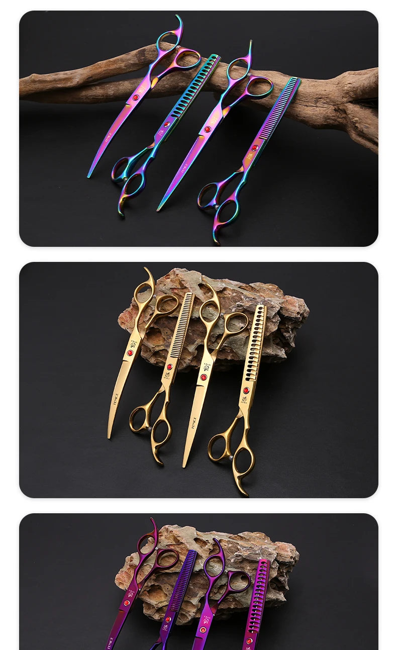 Rainbow/Black Dog Grooming Scissors Set for Household Pet Owner-