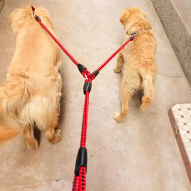 1.4m Pet Double Leash -2 Way Couplers Dog Rope Leash-Elastic Extended  Leash Belt- Outdoor Training for Two Dogs Leashes-Collar/Leashes