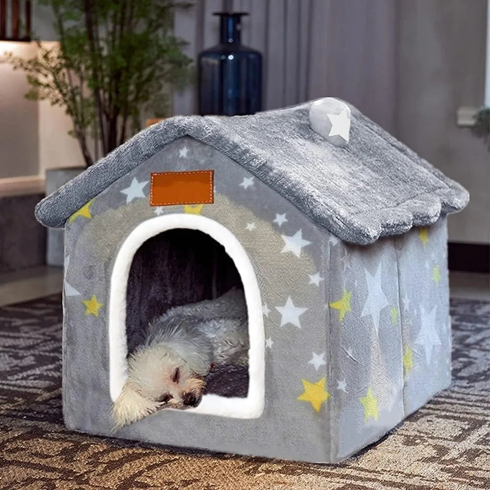 Dog House Bed- Indoor- Memory Sponge- Foldable Dog House Kennel Bed Mat with Cushion for Small Medium Large Dogs-Winter Warm Cat