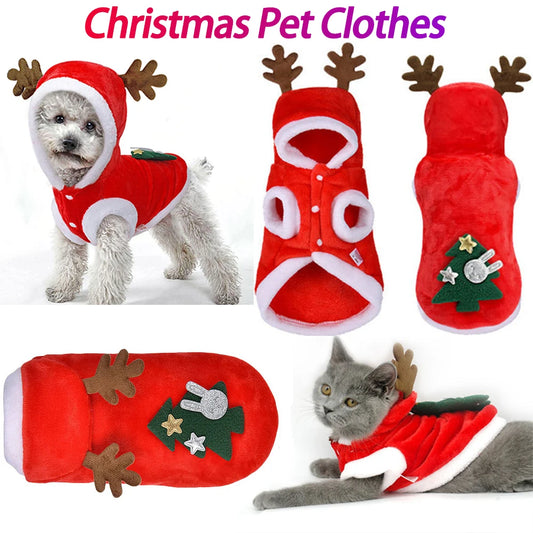 Dog Christmas Elk Costumes- Cold Weather Coats- Winter Warm Christmas Dog Clothes for Small Dogs Puppy
