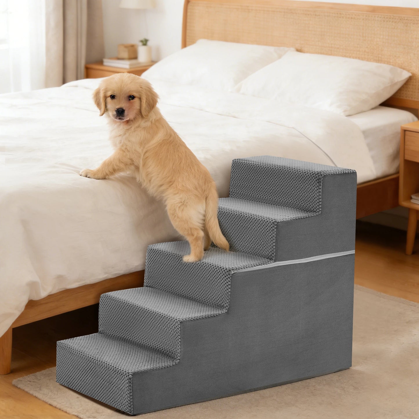 3-5 Step Right Angled Foam Dog Stairs-For Small Dogs Climbing Ladder- Indoor- Non-Slip-Pet Stairs