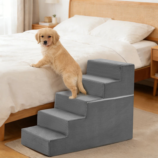 3-5 Step Right Angled Foam Dog Stairs-For Small Dogs Climbing Ladder- Indoor- Non-Slip-Pet Stairs