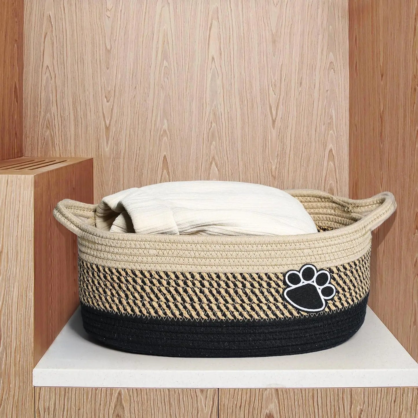 Small Woven Storage Basket with Handle for Organizing Dog Toys-Gog Toys