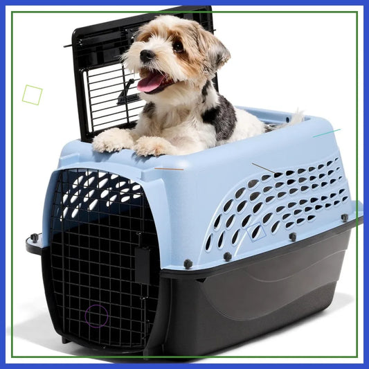 Two-Door Plastic Pet Kennel for Small Dogs-Top/Front Loading-24-Inch Blue Carrier with Airline Approval-Crates
