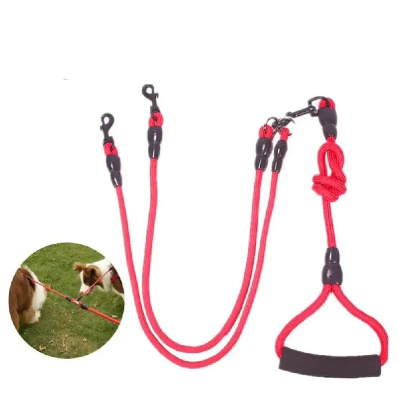 Pet Nylon Double 4 Lead Heads Dog Rope- 2 Way Coupler-Collars/Leashes