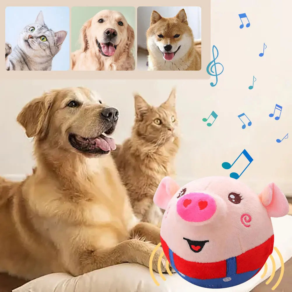 Cartoon Pig Active Moving Talking Pet Plush Toy- Washable Dog Ball- USB Rechargeable Interactive Dog Toy