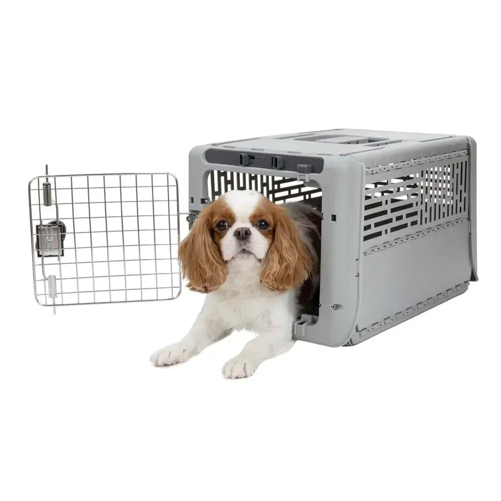 Portable Collapsible Pet Kennel Small Gray 19" Durable Twist Lock Metal Gate Ventilation Slots Easy Carry 20 lbs Dog Cat Kennel