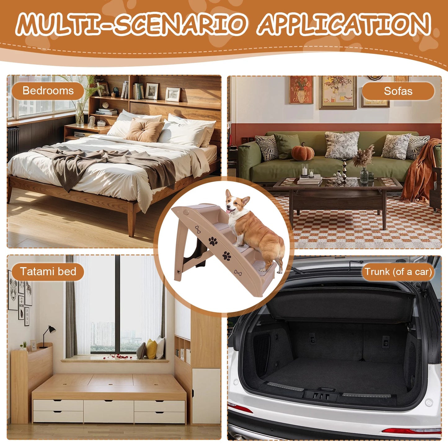 4-Step Pet Dog Stairs Folding Dog Steps- Nonslip Indoor  Dog Stairs Ramp- Sofa Ladder for Small Pet Dogs