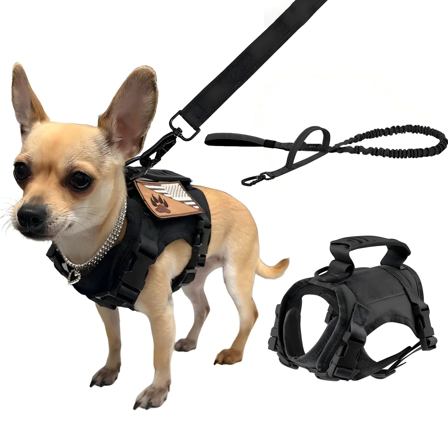 Tactical Puppy Harness Leash Set- For Small Dogs- Adjustable- Harnesses Vest For Training-Military-Collars/Leashes