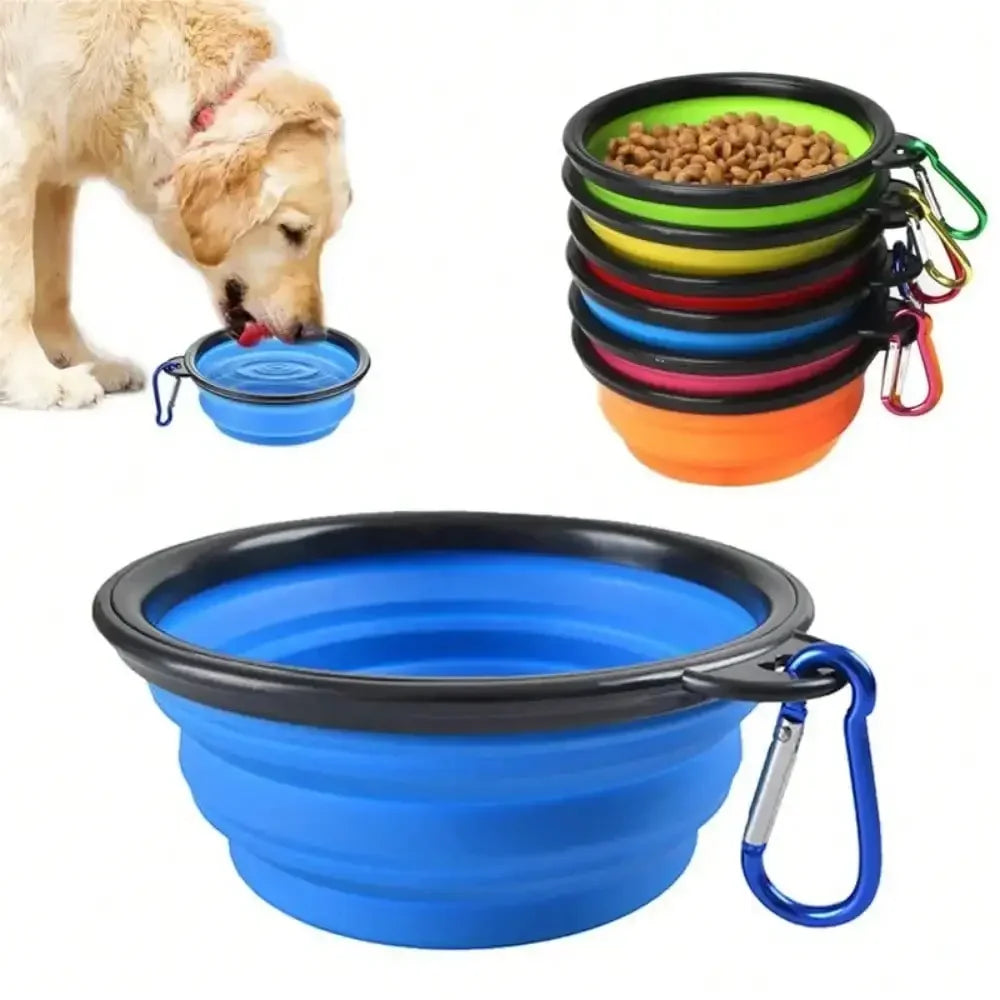 Folding Portable Silicone Dog Feeder Bowls- 2 In 1 Dispenser- Outdoor Travel- Food/Water Container-Pet Bowls/Feeding