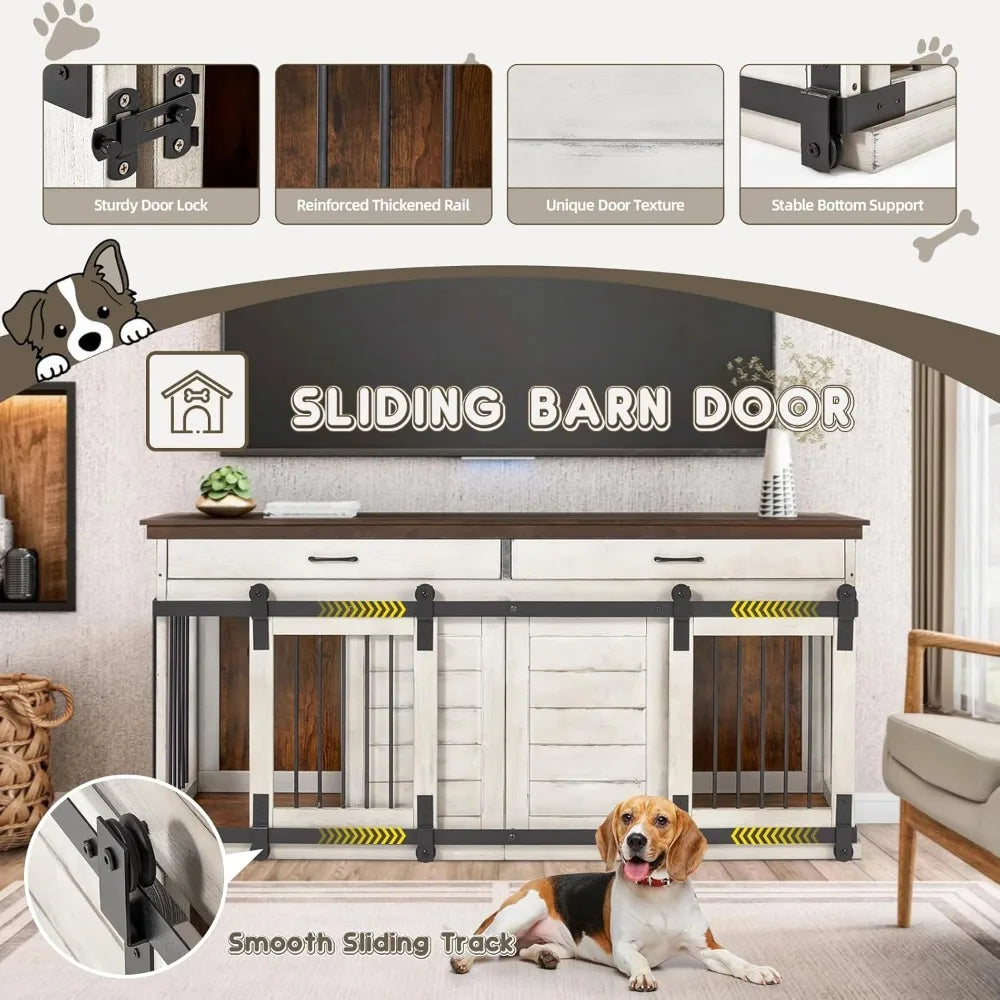 Dream  Solid Wood Dog Crate Furniture, 72.4" Wooden Indoor Dog Kennel Furniture