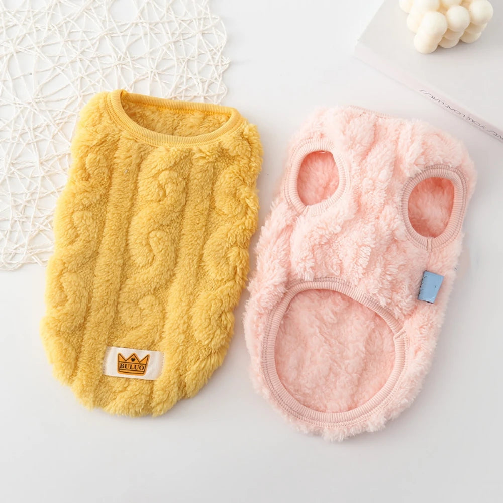 Cute Cuddly Solid Wavy Double-sided Warm Sweater -Autumn Winter -Fleece Pullover Pet Clothes for Small Medium Dogs