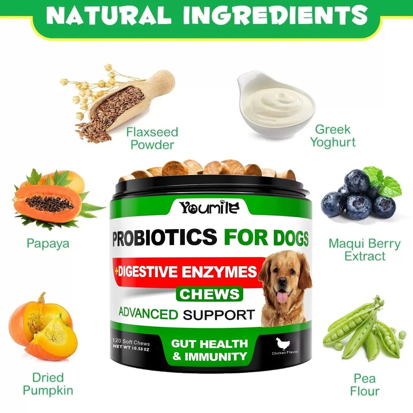 120 Chews Probiotics for Dogs-  - Relieve stomach sensitivity-for gut health- Digestive Remedies-Pet Supplements