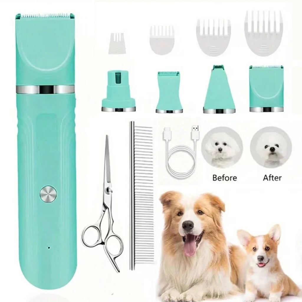 4-in-1 Pet Hair Clippers- Rechargeable Pet Trimmer Kit- Cordless- Electric Grooming Shaver with Comb Guide for Puppy Kitten-Pet Grooming