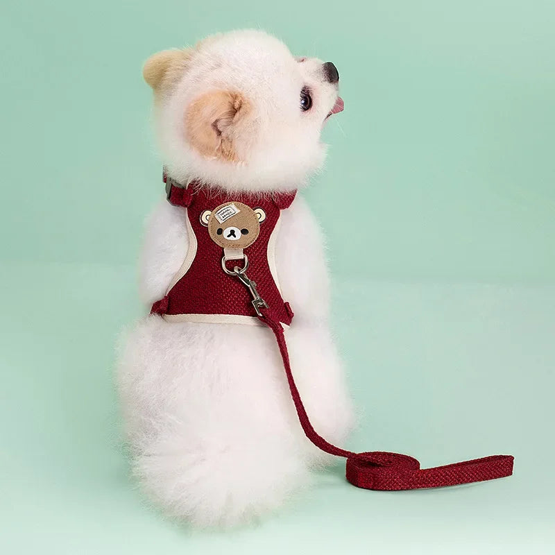 Cute Teddy Bear Pet Harness Leash Set for Small Mid Dogs-Collars/Leashes