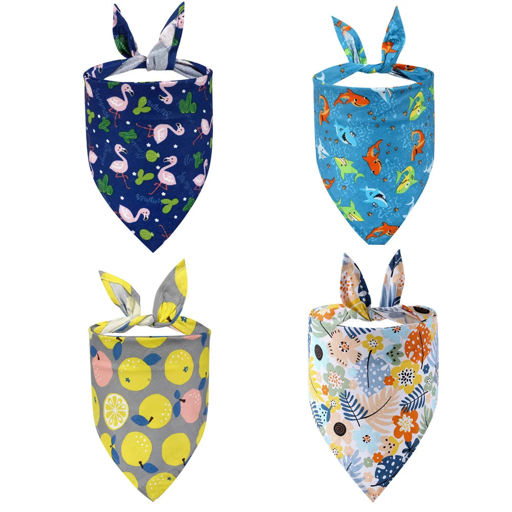 Dog Bandanas- Fruit Floral- Spring Washable-Soft-Scarf Kerchief- Summer- Adjustable for Small Medium Large Dogs-Collars/Leashes