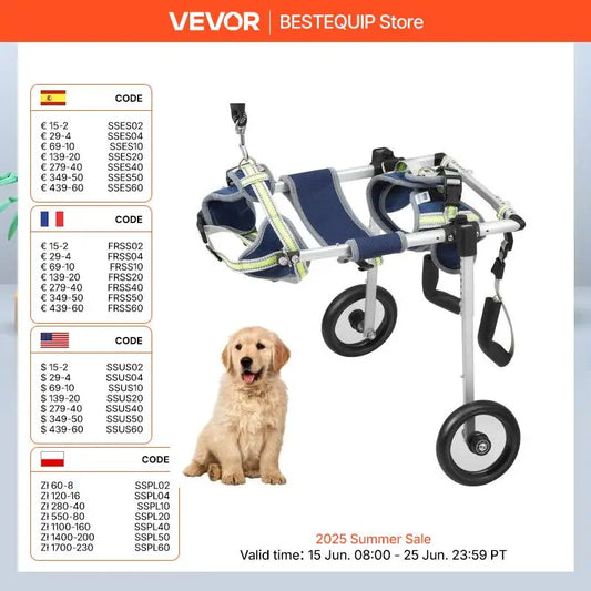 VEVOR 2 Wheels Dog Wheelchair for Back Legs -Pet Wheelchair Dog Cart/Wheelchair for Injured Disabled Paralysis Hind Limb Weak Pet