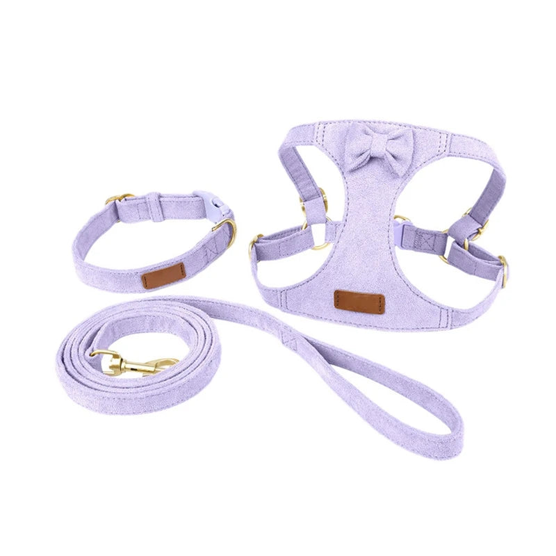 Soft Breathable Dog Collar Harness Leash Set- Comfortable Vest Harnesses -Adjustable Pet Collars Leads For Small Dogs size XS - M