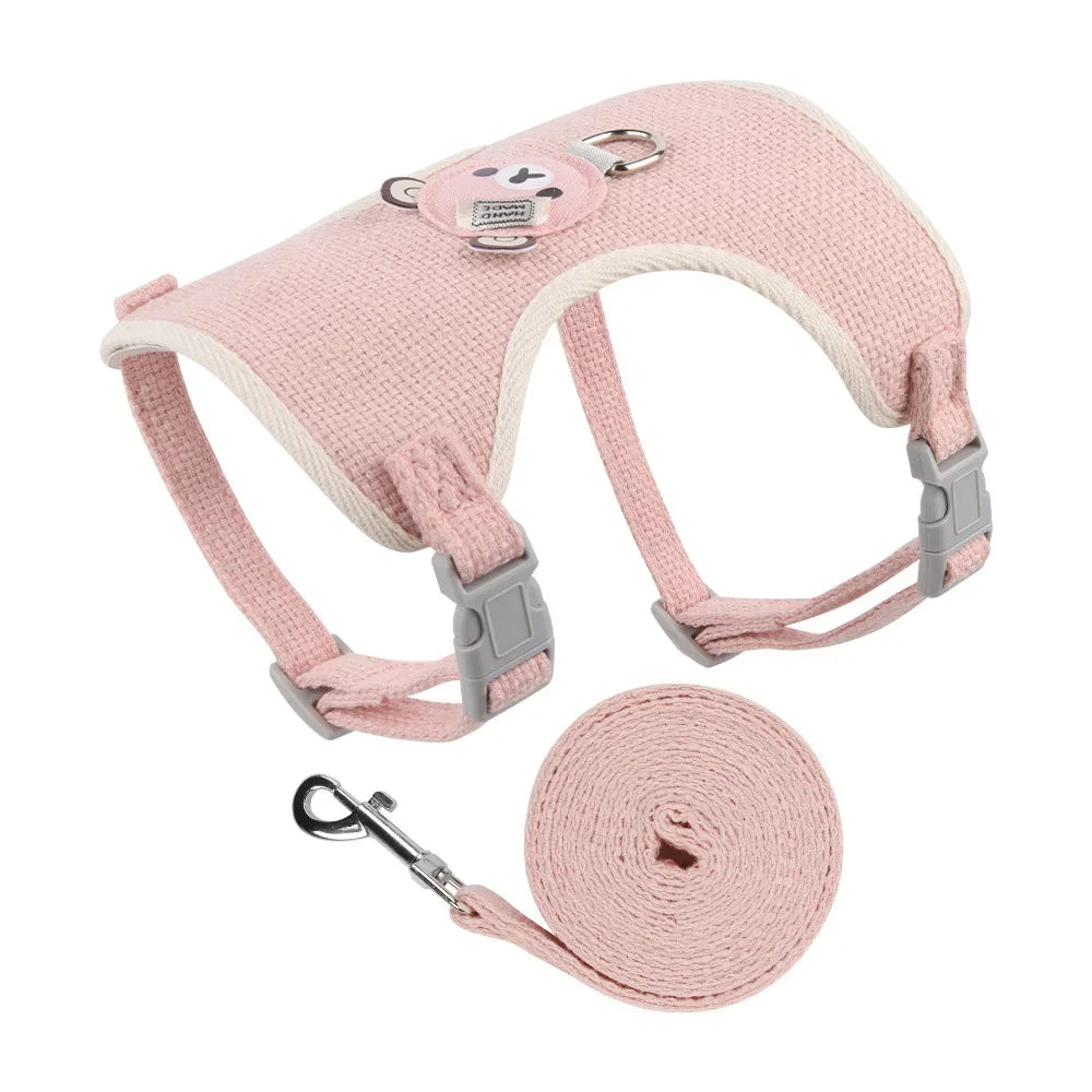Cute Teddy Bear Pet Harness Leash Set for Small Mid Dogs-Collars/Leashes