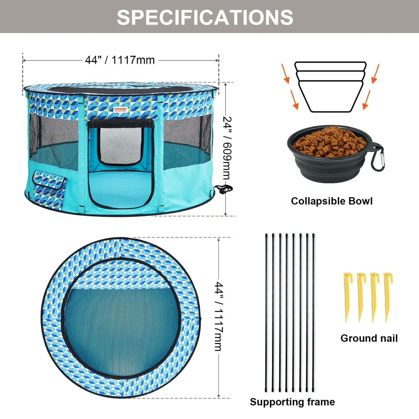 VEVOR Portable Foldable Pet Playpen Tent Crate- Waterproof  Shelter for Dog- Indoor Outdoor Travel Camping