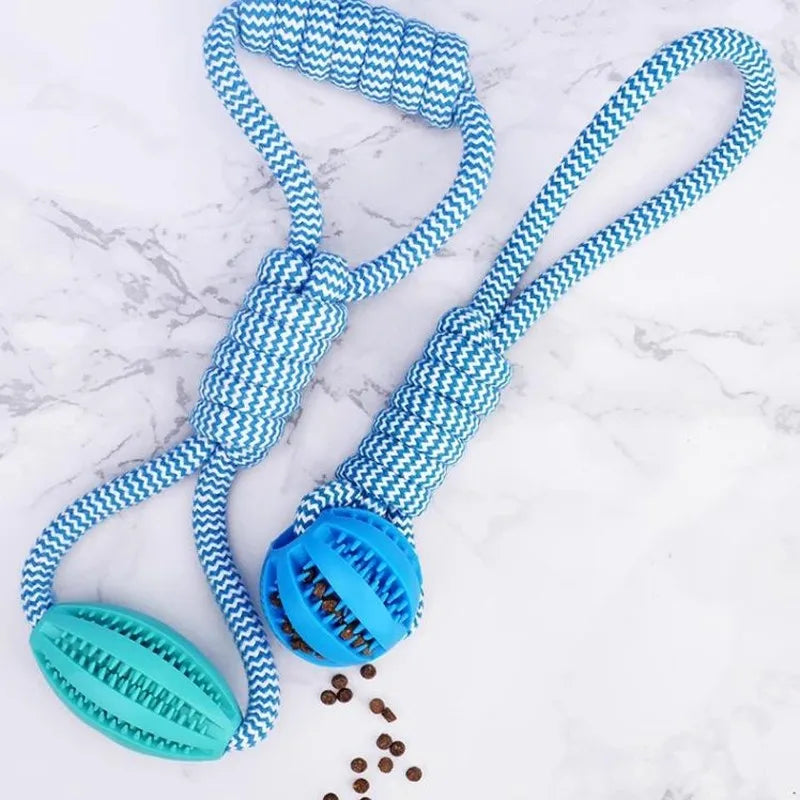Interactive Dog Treat Ball- 18x13cm- Chew Resistant Rope Toy with Food Dispensing for Mental Stimulation-Dog Toys