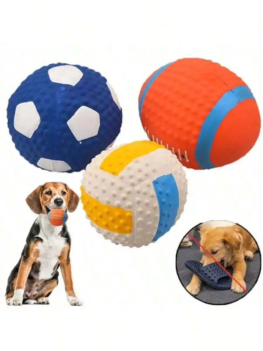 Interactive Pet Squeaky Toys- Pet Chasing Balls- Dog Football/Volleyball/Rugby/ Squeaky Balls- Interactive Latex Rubber Squeaky Toys- Soft Bouncy Fetch Toys-Sizes S/L-Training Tools-Dog Toys