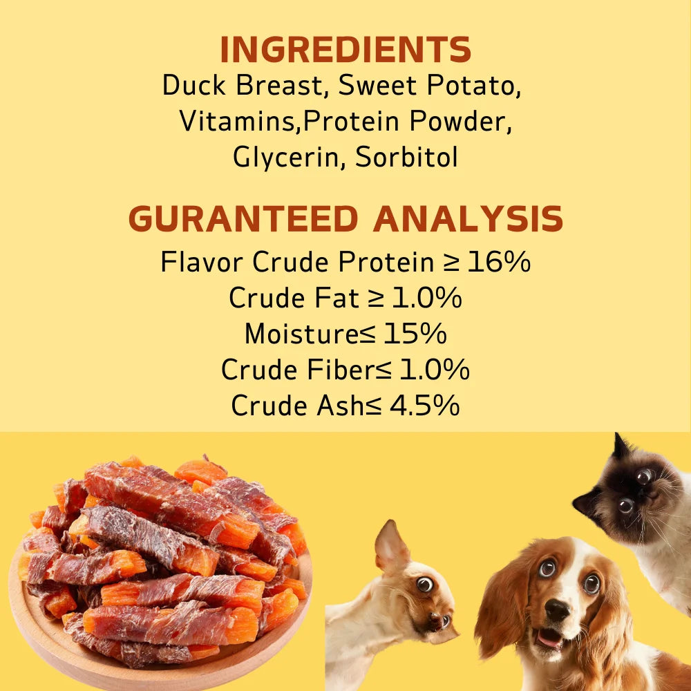 200g/400g(7.05oz/14.1oz) Dog Treats- For Small, Medium, & Large Dogs -Sweet Potato Wrapped in Duck- Healthy- Easily Digestible-Pet Bowls/Feeding
