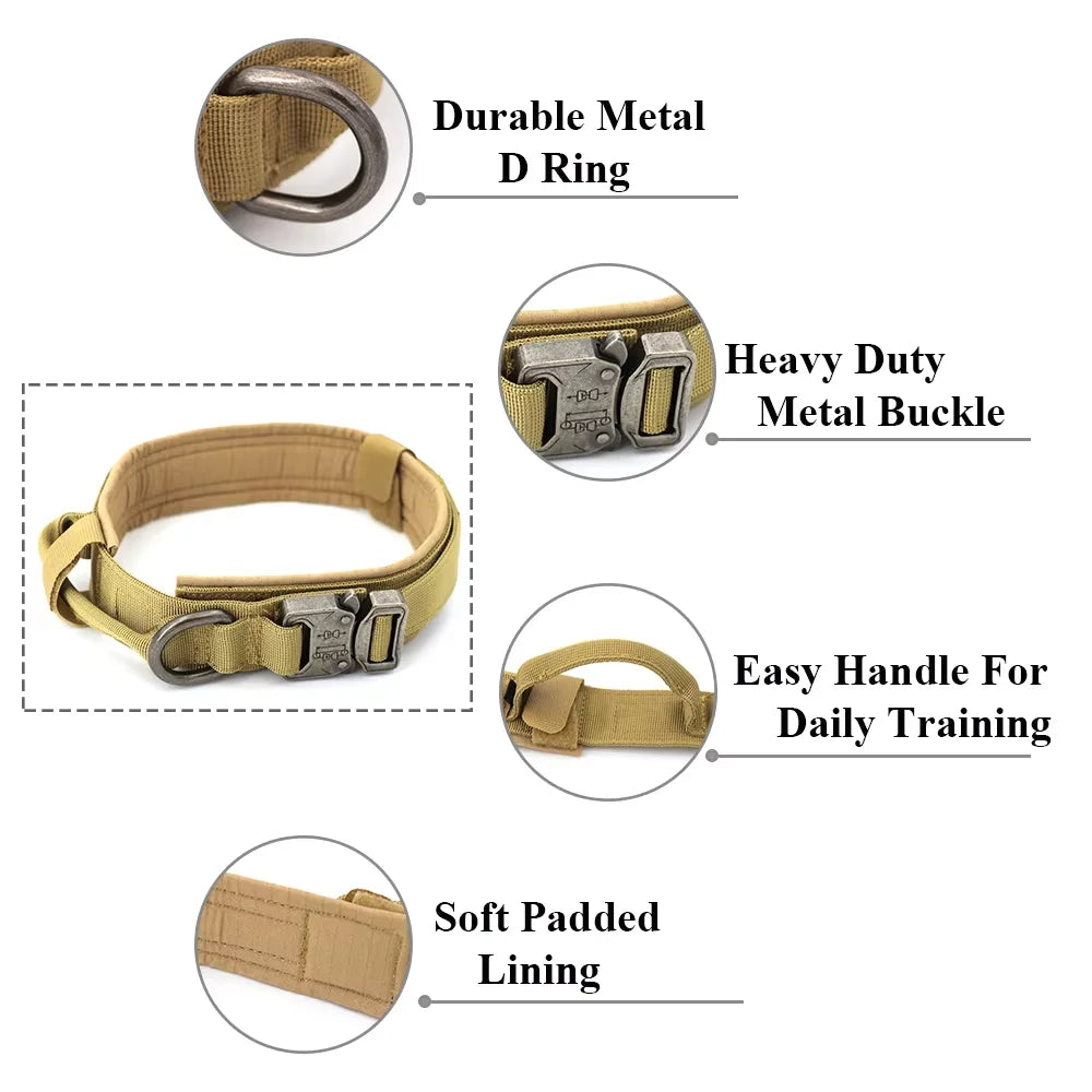 Dog Training Collar- Adjustable Tactical Dog Collar/ Leash Set- Control Handle-Sizes M to XL Dogs-Collars/Leashes