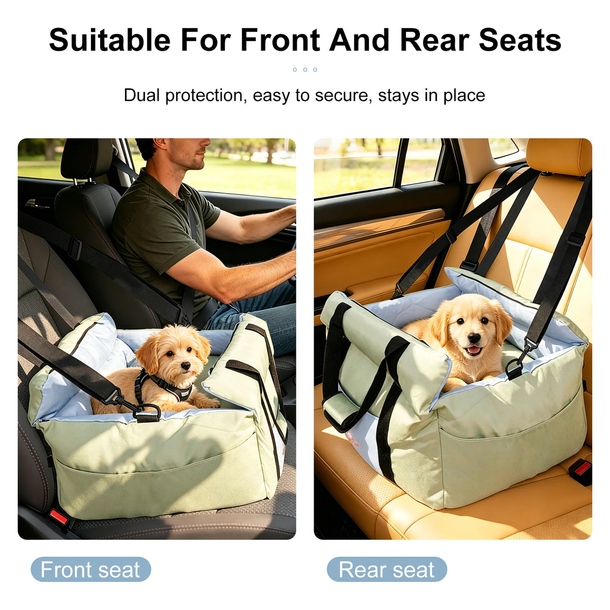 Portable Dog Car Seat-Booster Seat-Travel Carrier- Bed with Safety Belt- Storage Pocket- Removable/Washable Cover-Beds & Blankets