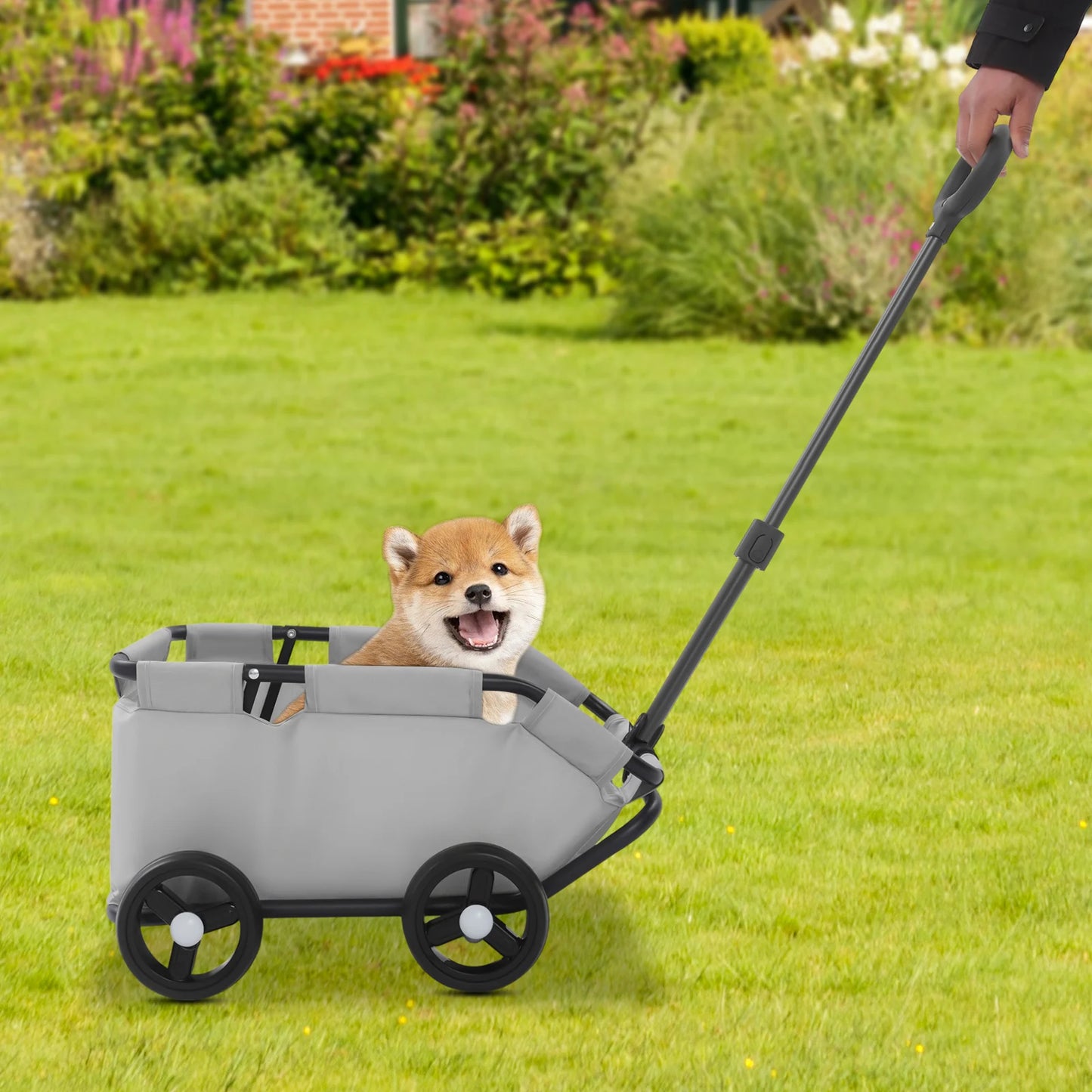 Small Pet Stroller- Folding Dog Cart- 360° Rotating  Handle-Pet Travel Carrier with Safety Buckle- Side Storage Pocket