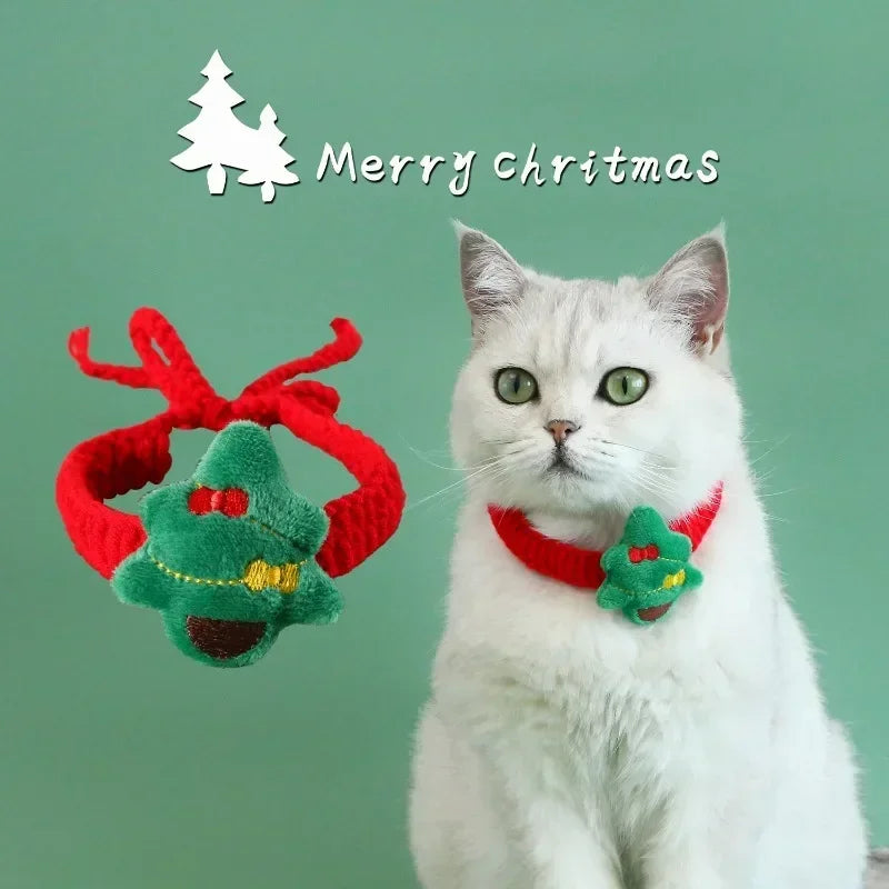 Cute Santa Claus Pattern Pet Bow Bell Collar for Dog Cats Accessories Supplies- Holiday Christmas Dog Collar