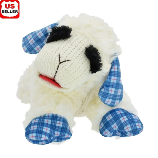 Medium Lamb Chop Dog Toy- Plush Squeaker- Blue Plaid Ears- Perfect Fetch- Cuddle Play - 12 Inch