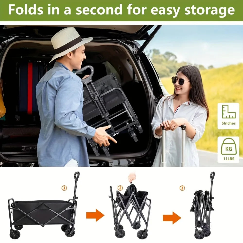 Capacity Heavy-Duty- All-Terrain Folding Cart - Stainless Steel Frame and Foldable -Multi-Purpose Wagon-Pet Accessories